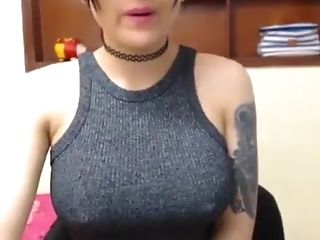 Amazing, Big Tits, Bra, Brunette, Long Hair, Masturbation, Model, Sex Toys, Solo, Tattoo, 